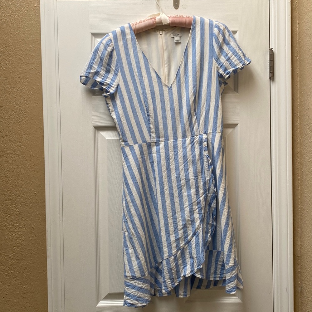J. Crew Faux Wrap Dress in Blue and White Stripes